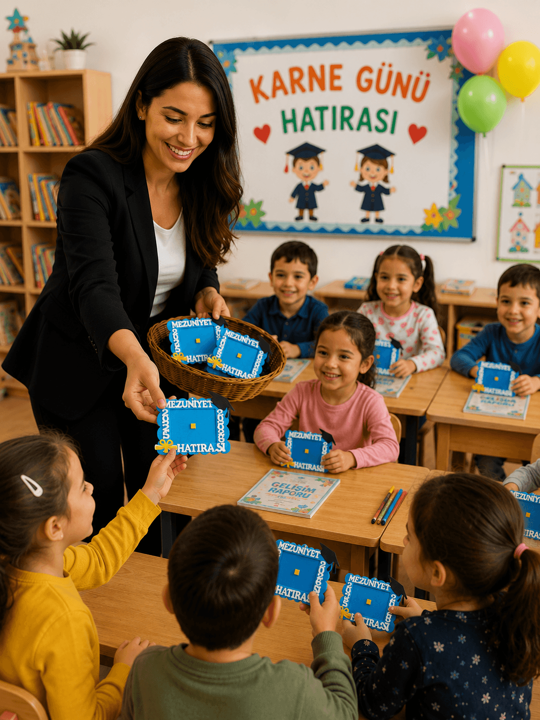 10 Adet Okul Öncesi Toplu Karne Hediyesi Keçe Mezuniyet Magneti Mavi