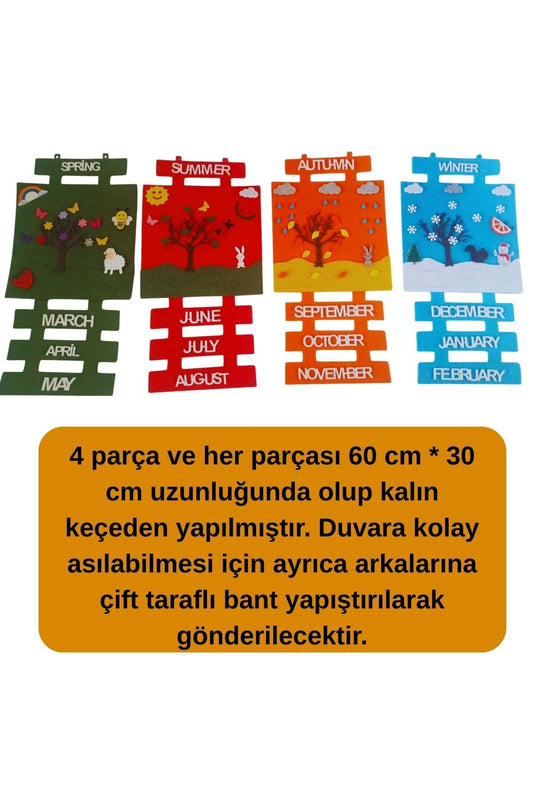 Keçeden İngilizce Mevsimler Şeridi – Renkli ve Eğitici Mevsimler Panosu