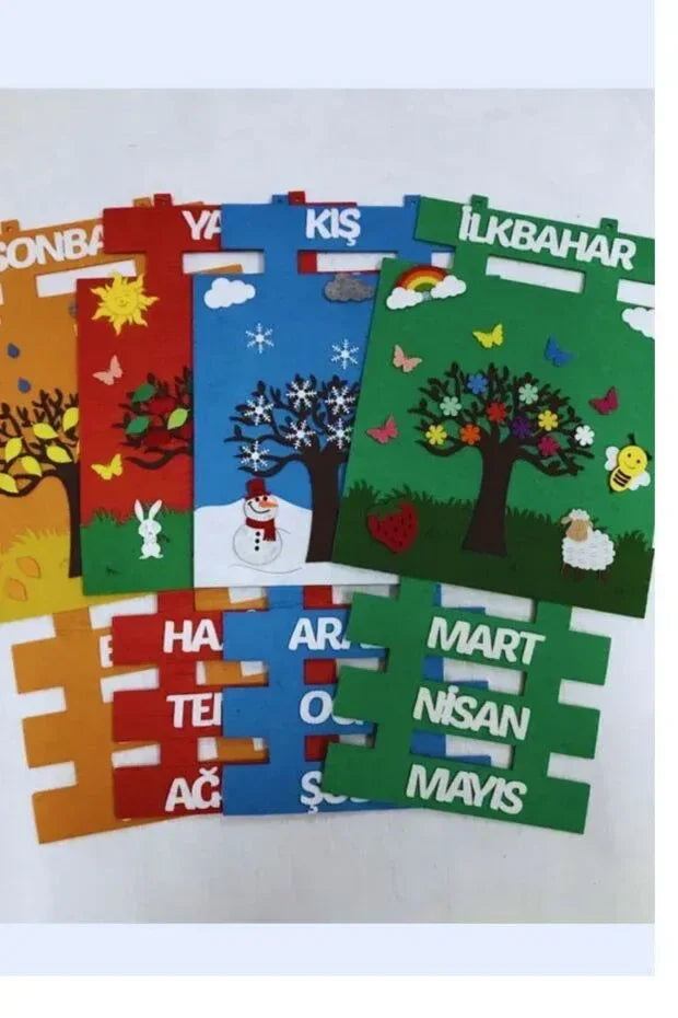 Mevsimler Şeridi Pano Okul Öncesi Sınıf Keçe Panosu