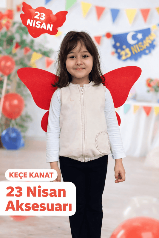 23 Nisan Pelerin Kelebek Kanat Okul Öncesi Çocuk Gösteri Kostümü Bayraklı Keçe - 23 Nisan Hediyelik Okul Öncesi | Aydede Oyunevi