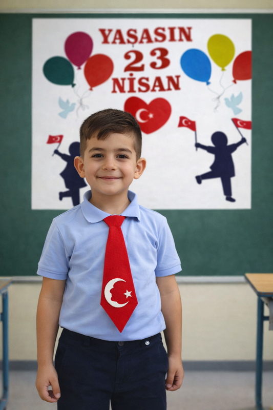 23 Nisan Gösteri Kostümü Okul Öncesi Erkek Keçe Kravat 6 Adet