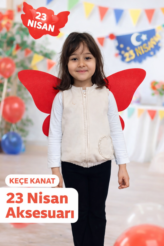 23 Nisan Pelerin Kelebek Kanat Okul Öncesi Çocuk Gösteri Kostümü Bayraklı Keçe