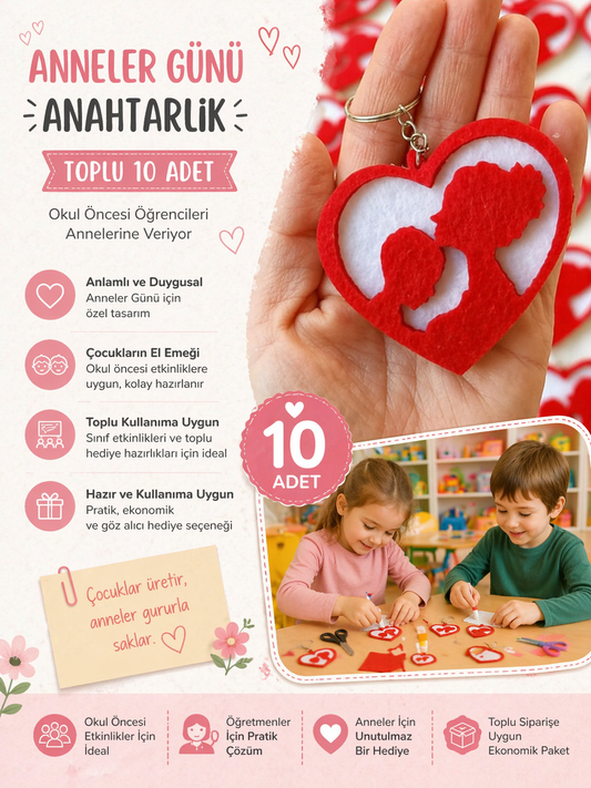 Anneler Günü Anahtarlık Toplu Okul Öncesi 10 Adet Erkek Öğenci