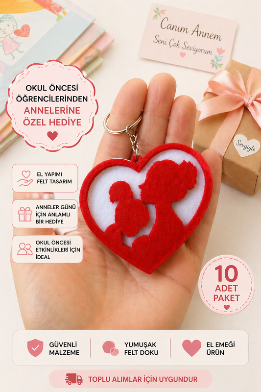 Anneler Günü Anahtarlık Toplu Okul Öncesi 10 Adet Kız Öğenci