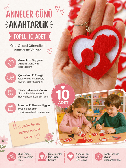 Anneler Günü Anahtarlık Toplu Okul Öncesi 10 Adet Erkek Öğenci - Anneler Günü Anahtarlık | Aydede Oyunevi