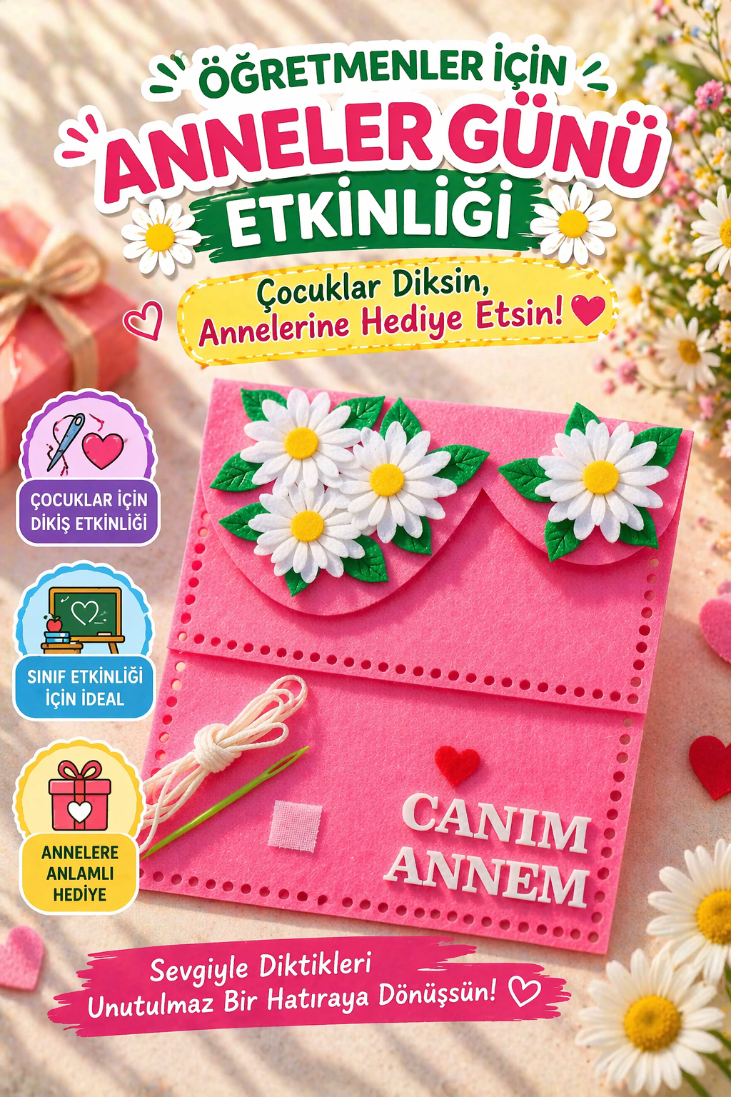 Anneler Günü Hediyesi Okul Öncesi Keçe Dikiş Etkinliği Cüzdan - anneler günü okul öncesi dikiş kiti | Aydede Oyunevi
