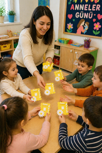 Anneler Günü Hediyesi Okul Öncesi Keçe Magnet Sarı 10 Adet