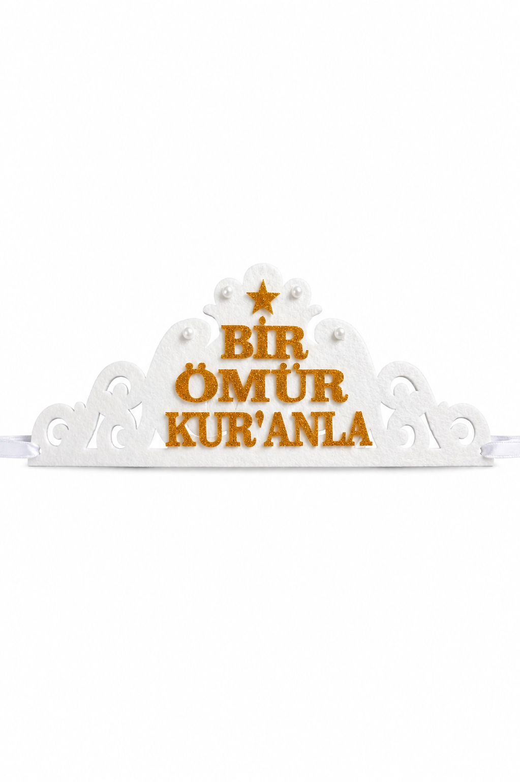 Kuran Tacı Keçe Bir Ömür Kuranla Kurana Geçme Tacı Beyaz