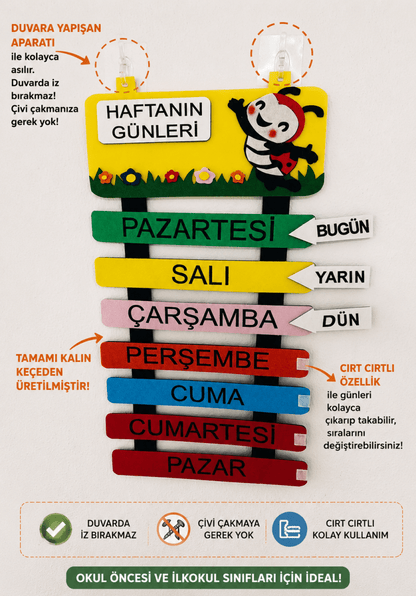 Haftanın Günleri Keçe Pano Sınıf Panosu İlkokul Okul Öncesi 1. 2. Sınıf - Sınıf Ödül Panosu | Aydede Oyunevi