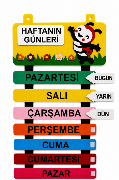 Haftanın Günleri Keçe Pano Sınıf Panosu İlkokul Okul Öncesi 1. 2. Sınıf