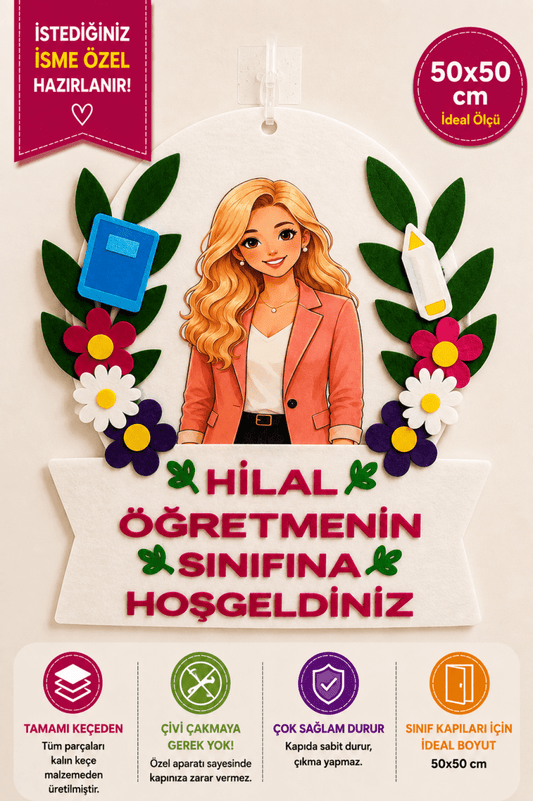 İsme Özel Keçe Sınıf Kapı Süsü – Öğretmenler İçin Okul Öncesi ve İlkokul - sınıf kapı süsü | Aydede Oyunevi