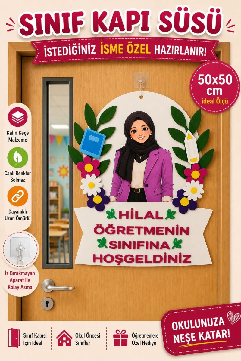 İsme Özel Keçe Sınıf Kapı Süsü – Öğretmenler İçin Okul Öncesi ve İlkokul - sınıf kapı süsü | Aydede Oyunevi