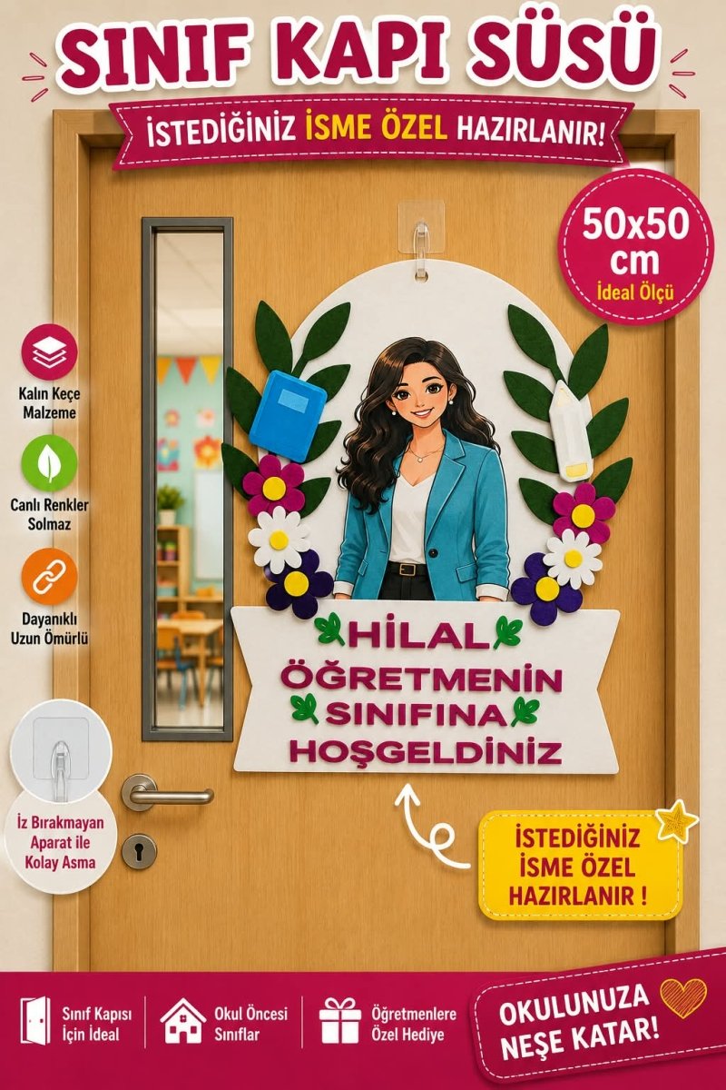 İsme Özel Keçe Sınıf Kapı Süsü – Öğretmenler İçin Okul Öncesi ve İlkokul - sınıf kapı süsü | Aydede Oyunevi