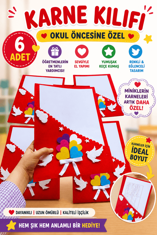Karne Kılıfı Okul Öncesi 6 Adet Keçe Öğretmenden Öğrencilere Gelişim Raporu Balonlu - okul öncesi karne kılıfı | Aydede Oyunevi