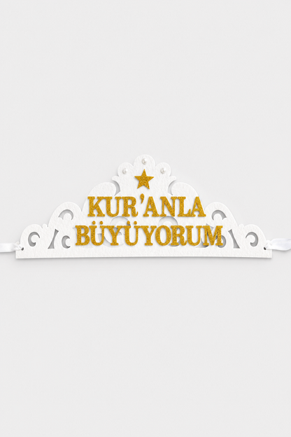 Kuran Tacı Keçe Kuranla Büyüyorum Kurana Geçme Tacı Beyaz
