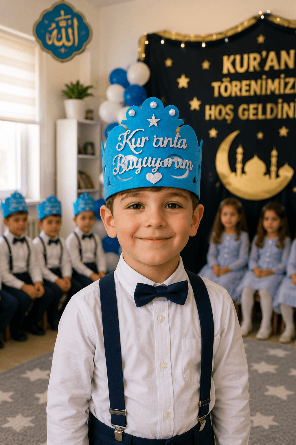 Kuran Tacı Keçe 10 Adet – Bir Ömür Kur’anla Kur’an’a Geçme Tacı Mavi