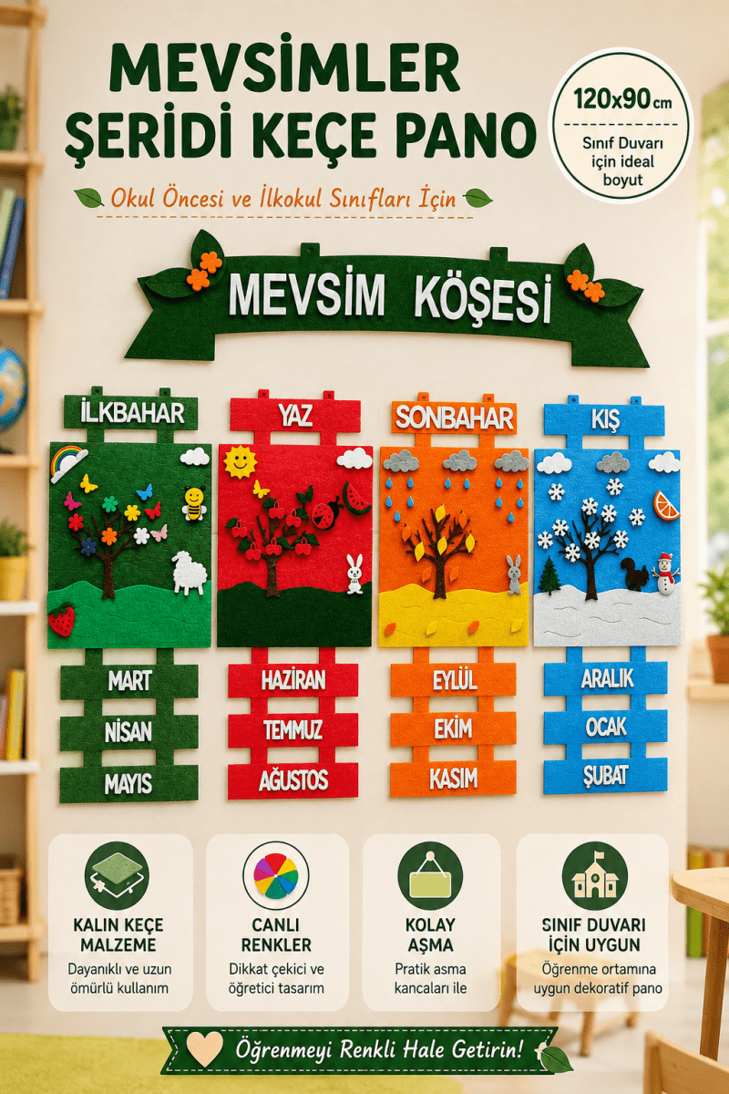 Mevsim Şeridi Mevsimler Panosu Keçe Pano Mevsim Köşesi Okul Öncesi Anaokulu İlkokul Sınıf Panosu - mevsim şeridi | Aydede Oyunevi