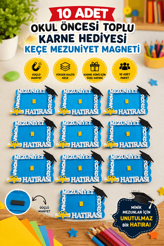 okul öncesi karne hediyeleri mezuniyet hediyesi keçe mavi