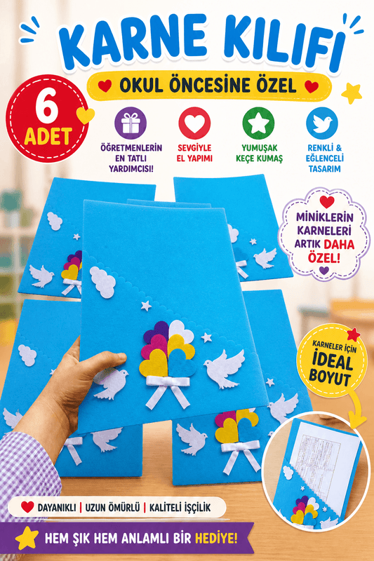 Karne Kılıfı Okul Öncesi Keçe 6 Adet Gelişim Raporu Kılıfı