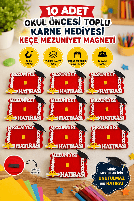 okul öncesi karne hediyeleri mezuniyet hediyesi keçe kırmızı