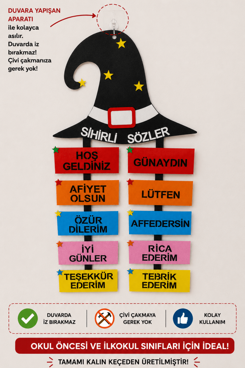 Sihirli Sözler Keçe Pano Sınıf Panosu İlkokul Okul Öncesi 1. 2. Sınıf - Sınıf Ödül Panosu | Aydede Oyunevi
