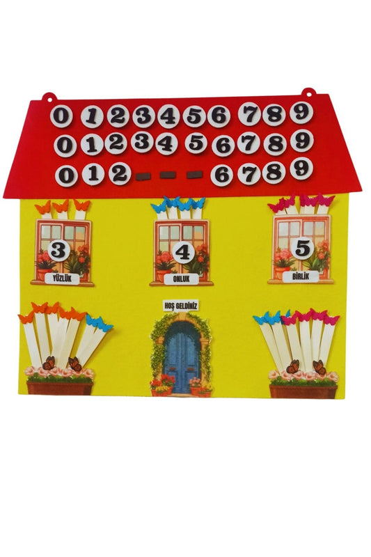 Yüzlük Onluk Birlik Evi – Mıknatıslı Keçe Eğitim Panosu 65x55 cm (1. ve 2. Sınıf İçin)