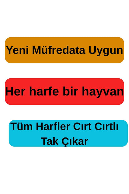 1. Sınıf İlk Okuma Yazma Cırt Cırtlı Keçe Harf Panosu – Hayvanlı Tren Seti (34 Parça)