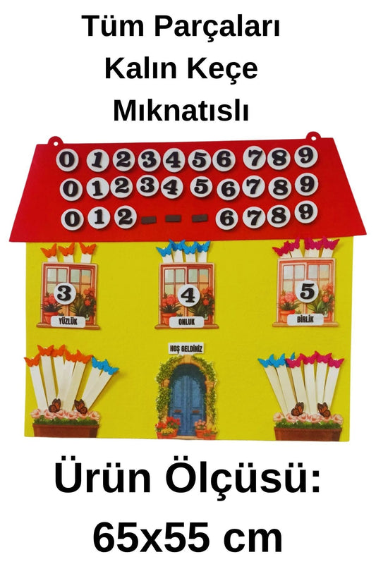 Yüzlük Onluk Birlik Evi – Mıknatıslı Keçe Eğitim Panosu 65x55 cm (1. ve 2. Sınıf İçin)