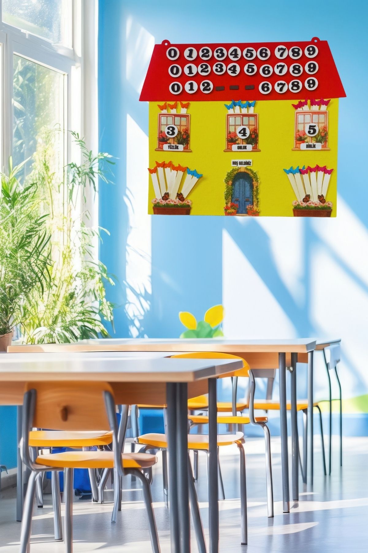 Yüzlük Onluk Birlik Evi – Mıknatıslı Keçe Eğitim Panosu 65x55 cm (1. ve 2. Sınıf İçin)