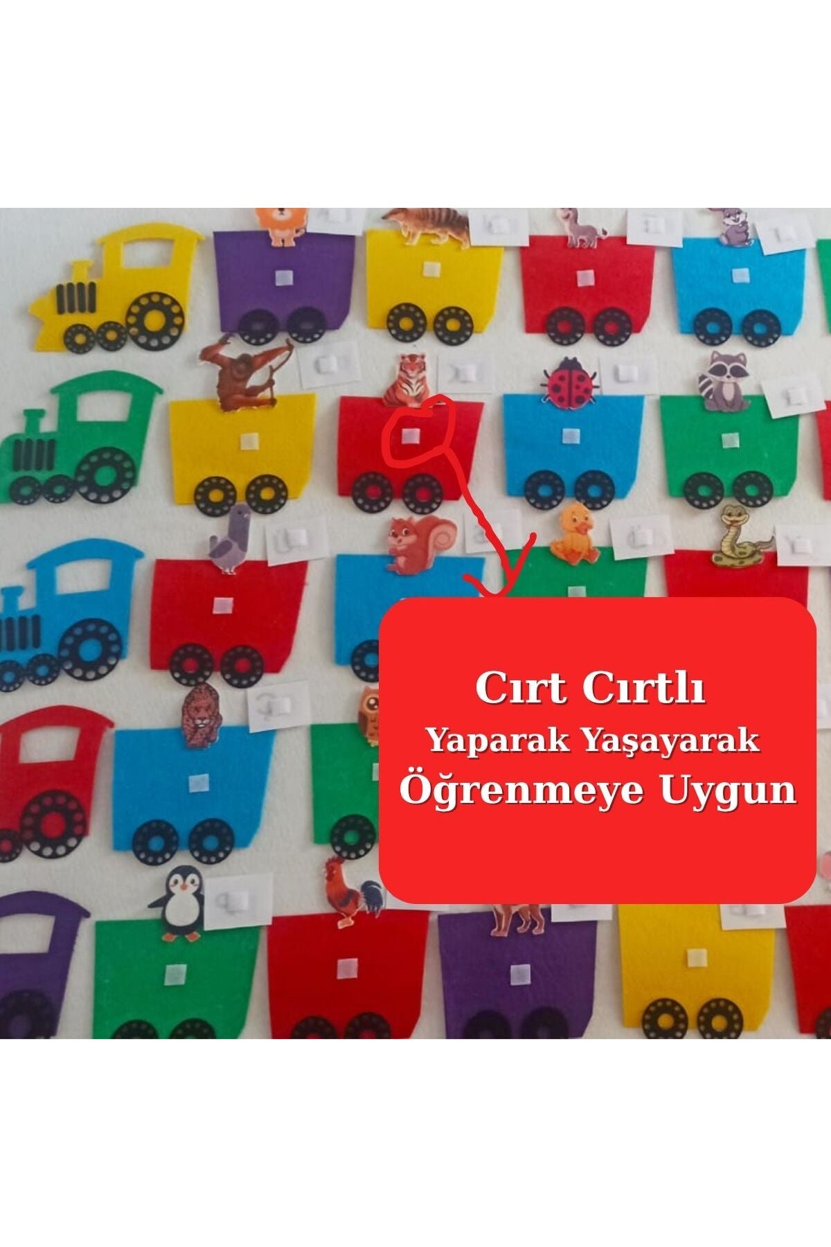 1. Sınıf İlk Okuma Yazma Cırt Cırtlı Keçe Harf Panosu – Hayvanlı Tren Seti (34 Parça)